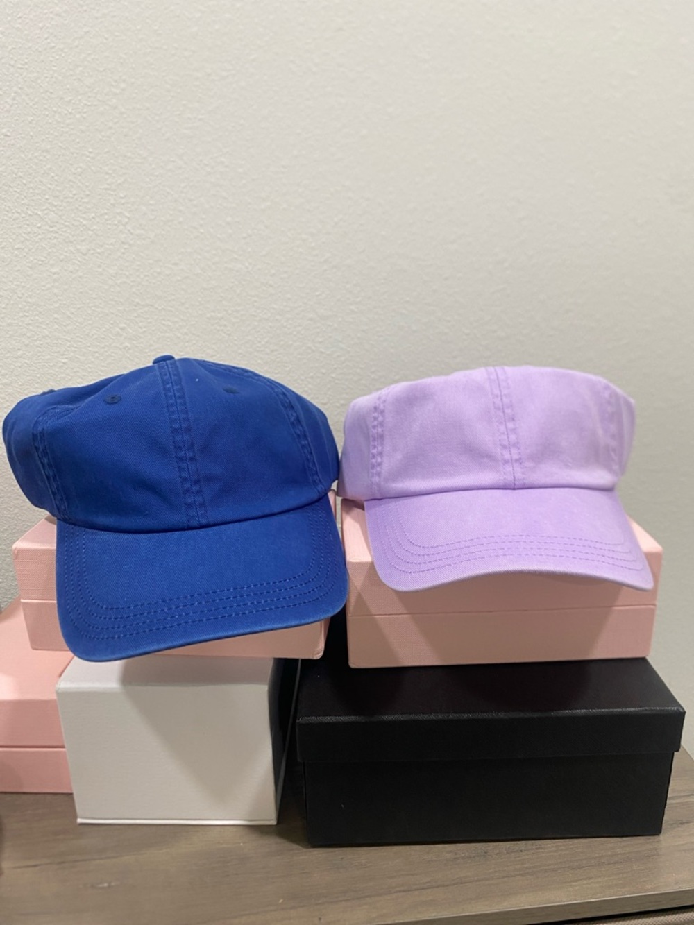 Set of Two Solid Color Baseball Caps - Royal Blue & Lavender
